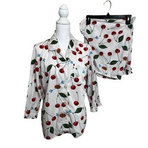NICK & NORA Vintage Blue Tag Capri Pajama Set, CHERRY PIE large